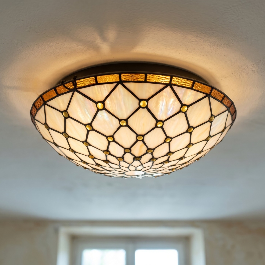 Brilagi - Plafonnier Tiffany en vitrail IVOIRE 2xE27/60W/230V Ø 40 cm