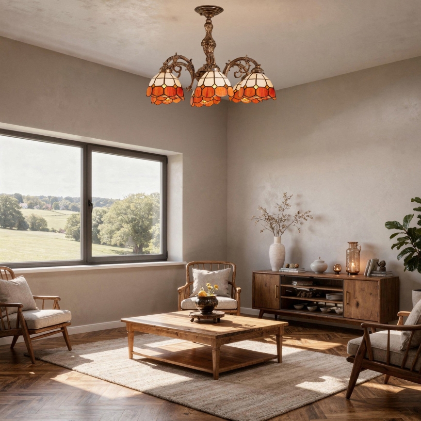 Brilagi - Plafonnier Tiffany en vitrail SIENNA 6xE27/60W/230V Ø 60 cm