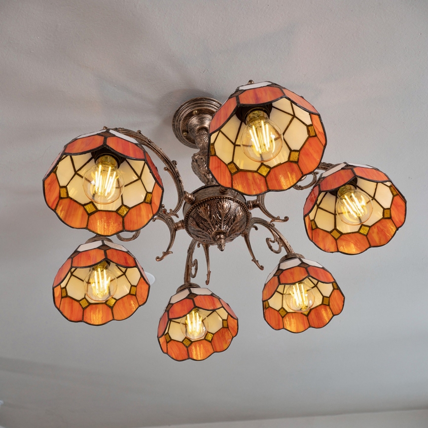 Brilagi - Plafonnier Tiffany en vitrail SIENNA 6xE27/60W/230V Ø 60 cm