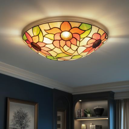 Brilagi - Plafonnier Tiffany en vitrail SUNFLOWER, 2xE27/60W/230V, Ø 40 cm