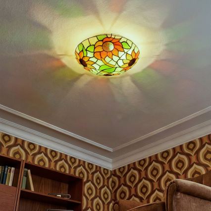 Brilagi - Plafonnier Tiffany en vitrail SUNFLOWER, 2xE27/60W/230V, Ø 40 cm