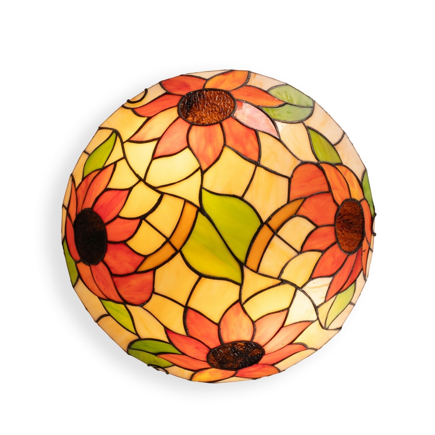Brilagi - Plafonnier Tiffany en vitrail SUNFLOWER, 2xE27/60W/230V, Ø 40 cm