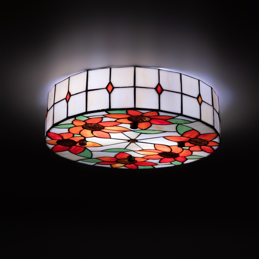 Brilagi - Plafonnier Tiffany en vitrail SUNFLOWER 3xE27/60 W/230 V Ø 40 cm