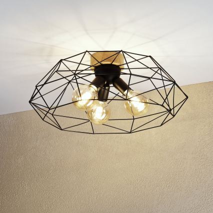 Brilagi - Plafonnier WOODY BASKET 3xE27/60W/230V Ø 60 cm chêne