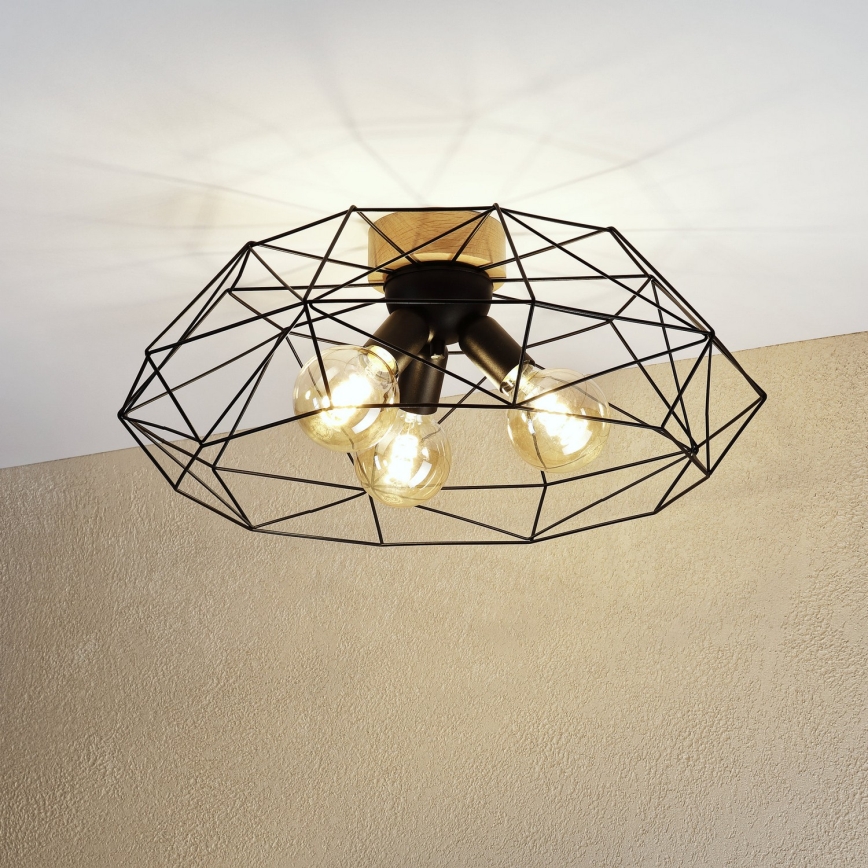 Brilagi - Plafonnier WOODY BASKET 3xE27/60W/230V Ø 60 cm chêne
