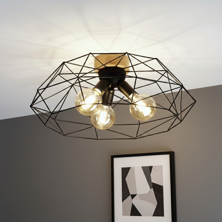 Brilagi - Plafonnier WOODY BASKET 3xE27/60W/230V Ø 60 cm chêne