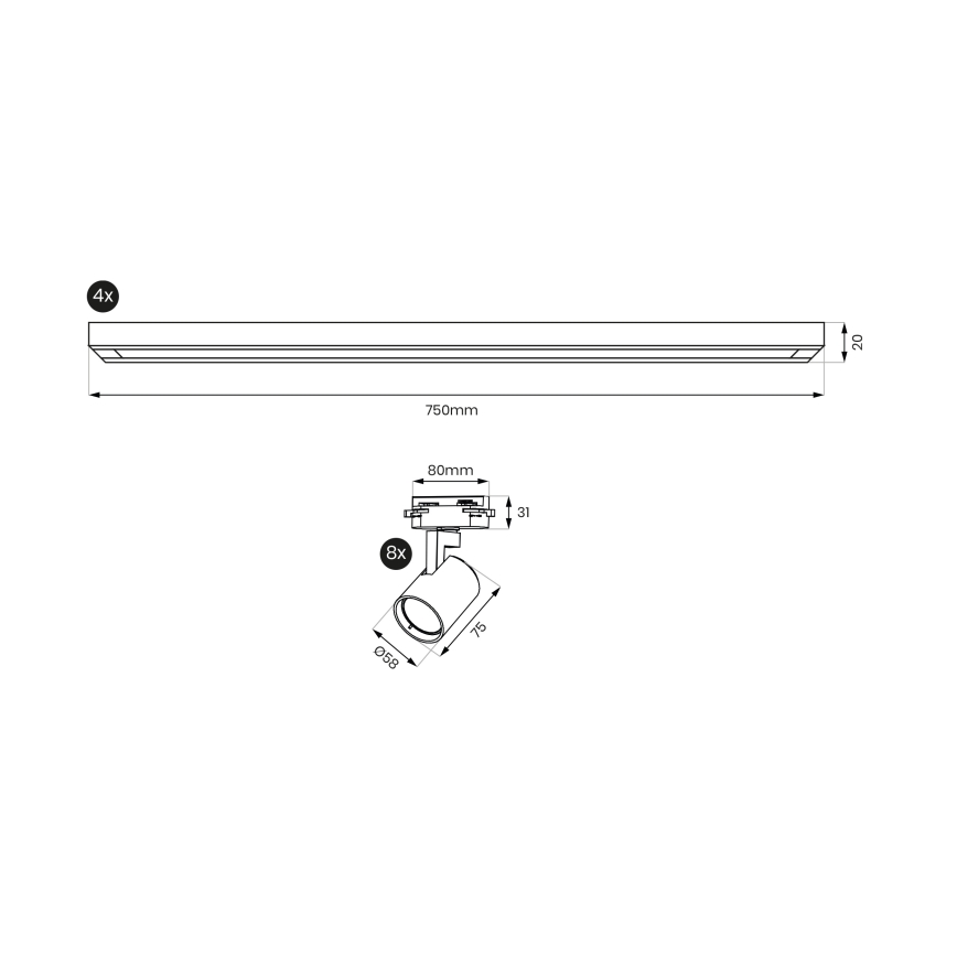 Brilagi - Railspot in HUSKY-railsysteem 8xGU10/10W/230V zwart/goud