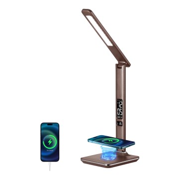 Brilagi - REGINA LED-dimbare tafellamp met draadloos QI-opladen en USB LED/8,5W/230V bruin