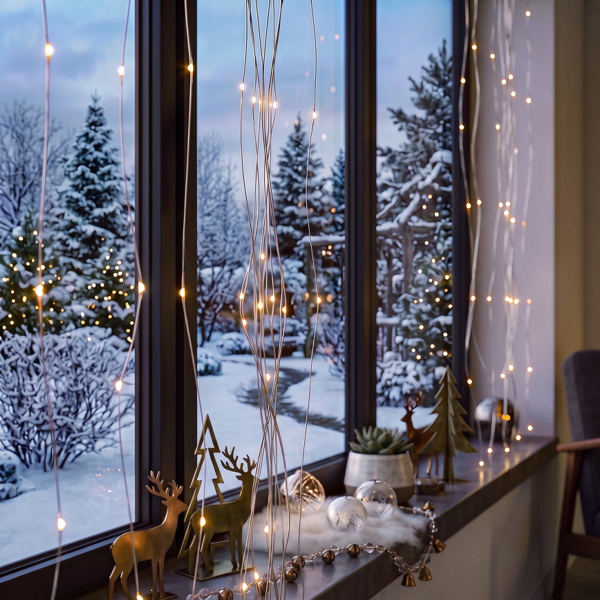 BRILAGI - Rideau lumineux LED de Noël 300xLED/8 fonctions/3xAA/USB 1,2m blanc chaud