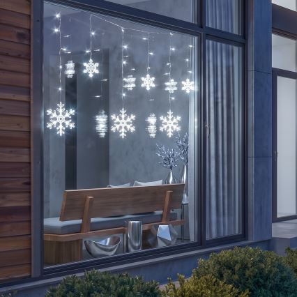 BRILAGI - Rideau lumineux LED de Noël 77xLED/3xAA/USB, 3,8 m, motifs flocons, blanc froid
