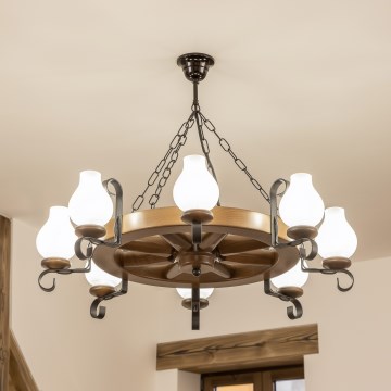 Brilagi - ROATA kettingkroonluchter, 8× E14 (max. 40 W), 230 V, Ø 70 cm, beuk/walnoot