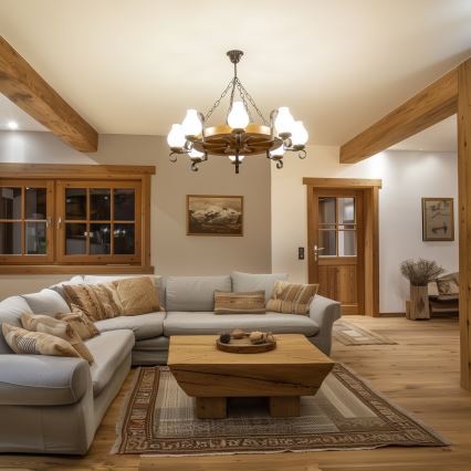 Brilagi - ROATA kettingkroonluchter, 8× E14 (max. 40 W), 230 V, Ø 70 cm, beuk/walnoot