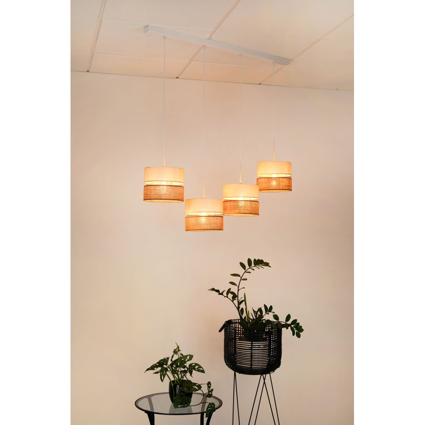 Brilagi - Hanglamp aan kabel ROYAL JUTE 4xE27/15W/230V beige/crème/wit