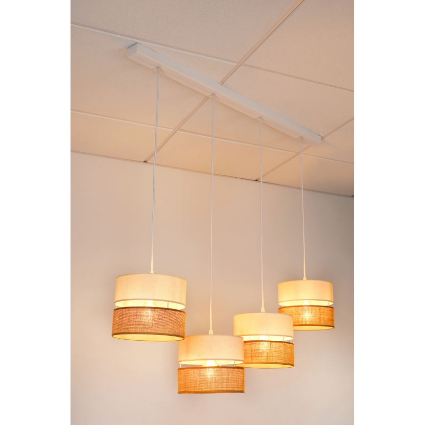 Brilagi - Hanglamp aan kabel ROYAL JUTE 4xE27/15W/230V beige/crème/wit
