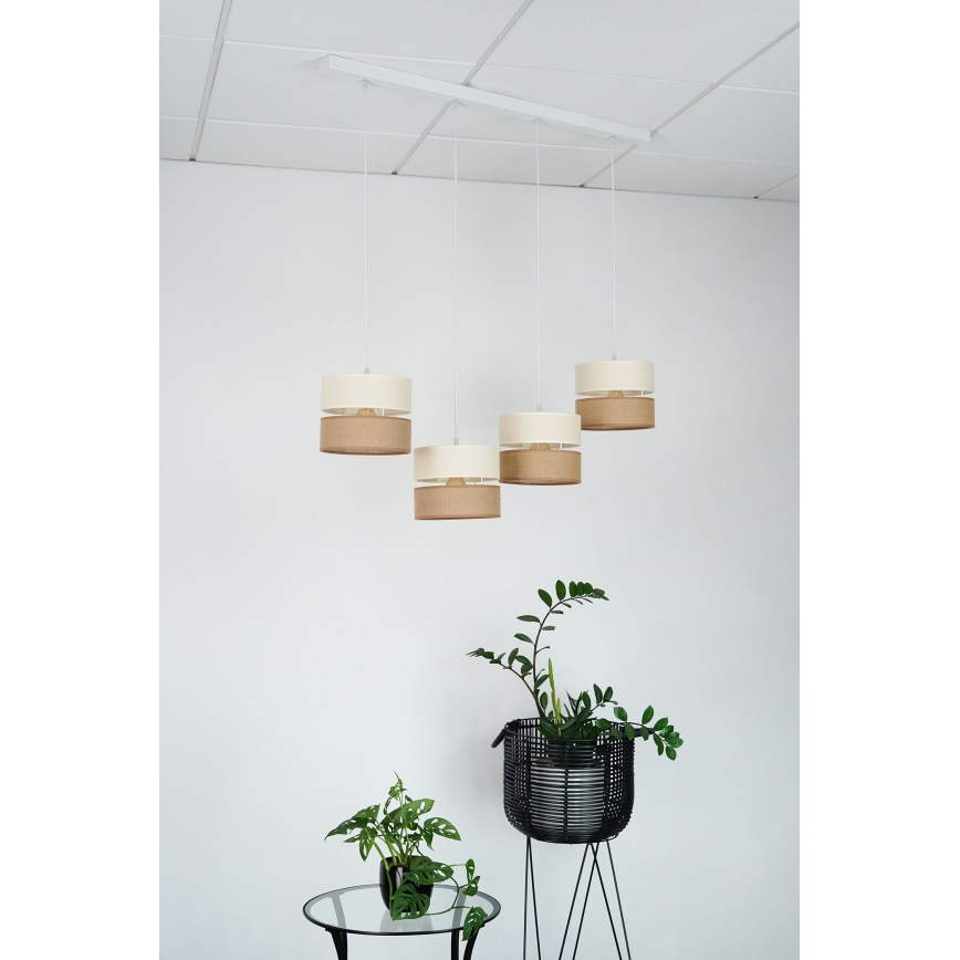 Brilagi - Hanglamp aan kabel ROYAL JUTE 4xE27/15W/230V beige/crème/wit