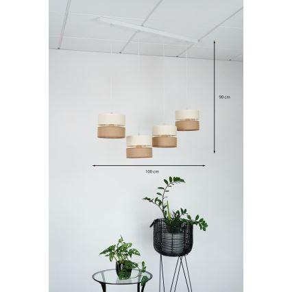 Brilagi - Hanglamp aan kabel ROYAL JUTE 4xE27/15W/230V beige/crème/wit