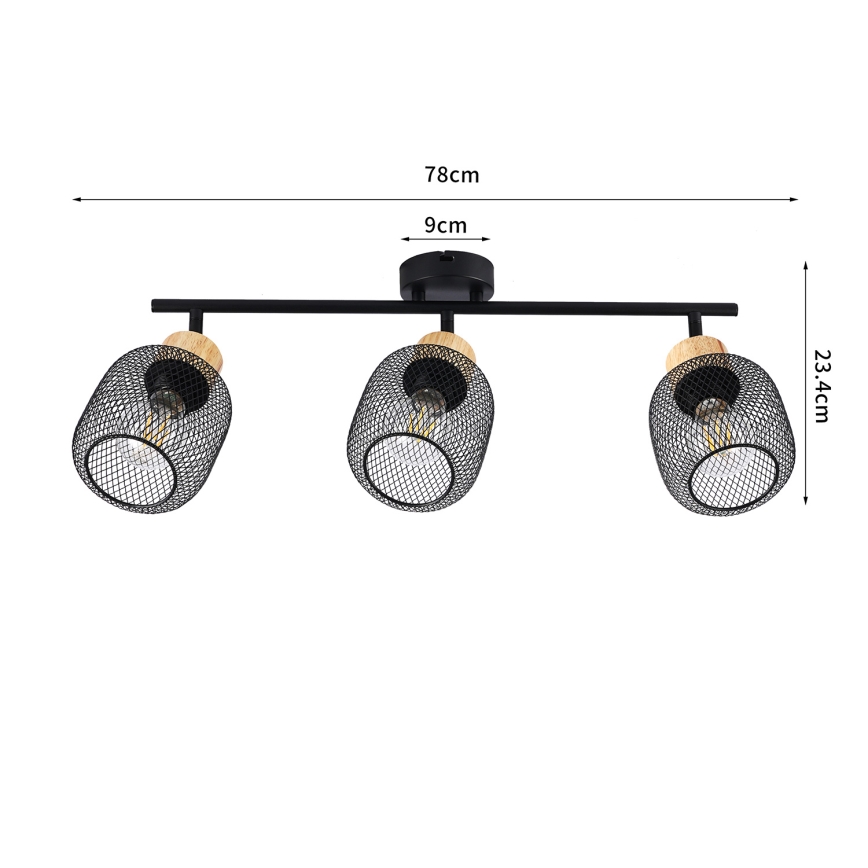 Brilagi - Spot BASKLITE 3xE27/15W/230V bois/noir
