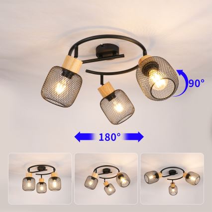 Brilagi - Spot BASKLITE 3xE27/15W/230V hévéa/noir