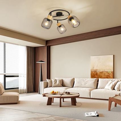 Brilagi - Spot BASKLITE 3xE27/15W/230V hévéa/noir