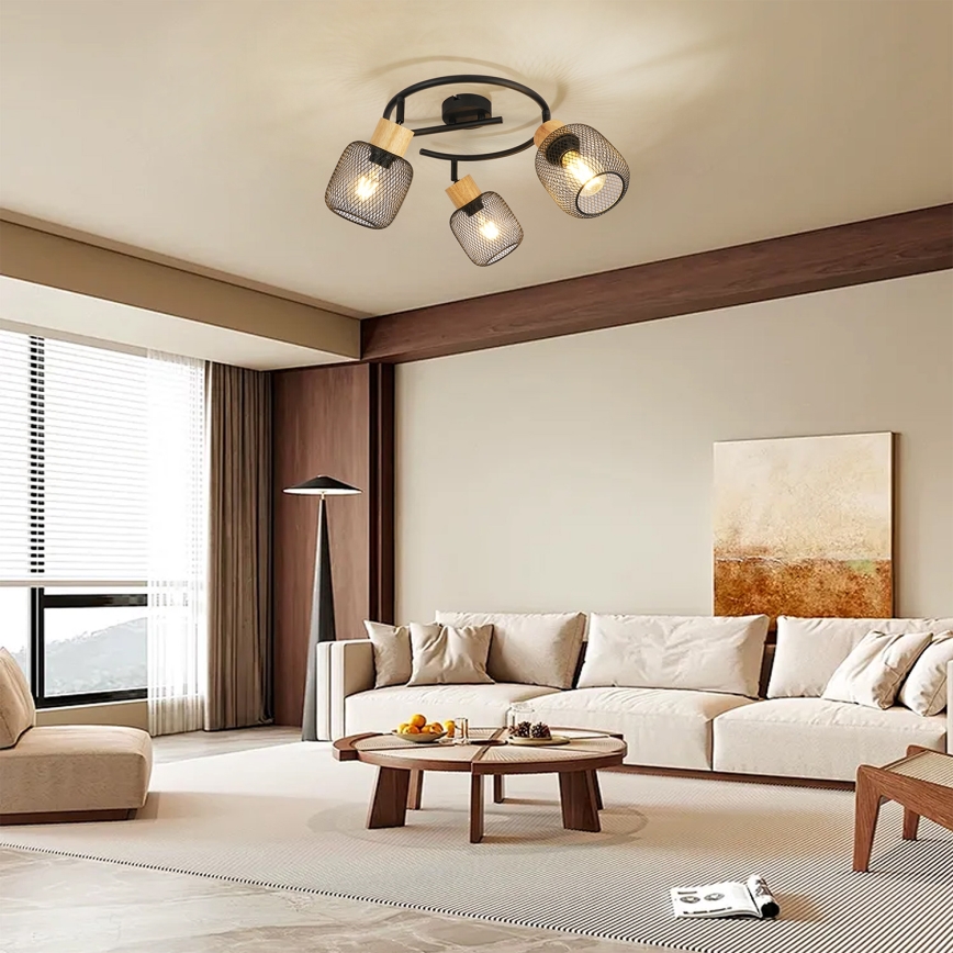 Brilagi - Spot BASKLITE 3xE27/15W/230V hévéa/noir