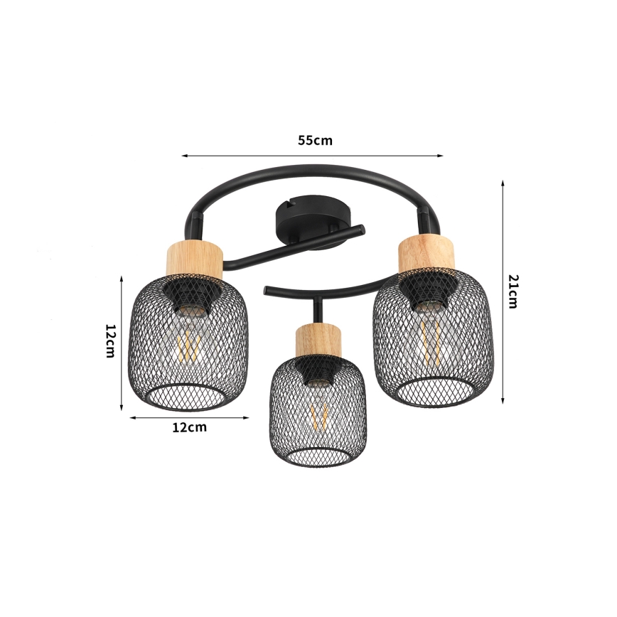 Brilagi - Spot BASKLITE 3xE27/15W/230V hévéa/noir
