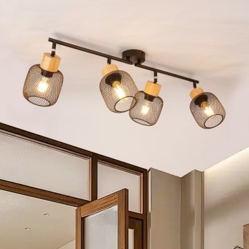 Brilagi - Spot BASKLITE 4xE27/15W/230V bois d'hévéa/noir