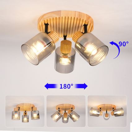 Brilagi - Spot d'éclairage HYGGE 3xE14/15W/230V bois d'hévéa/fumé