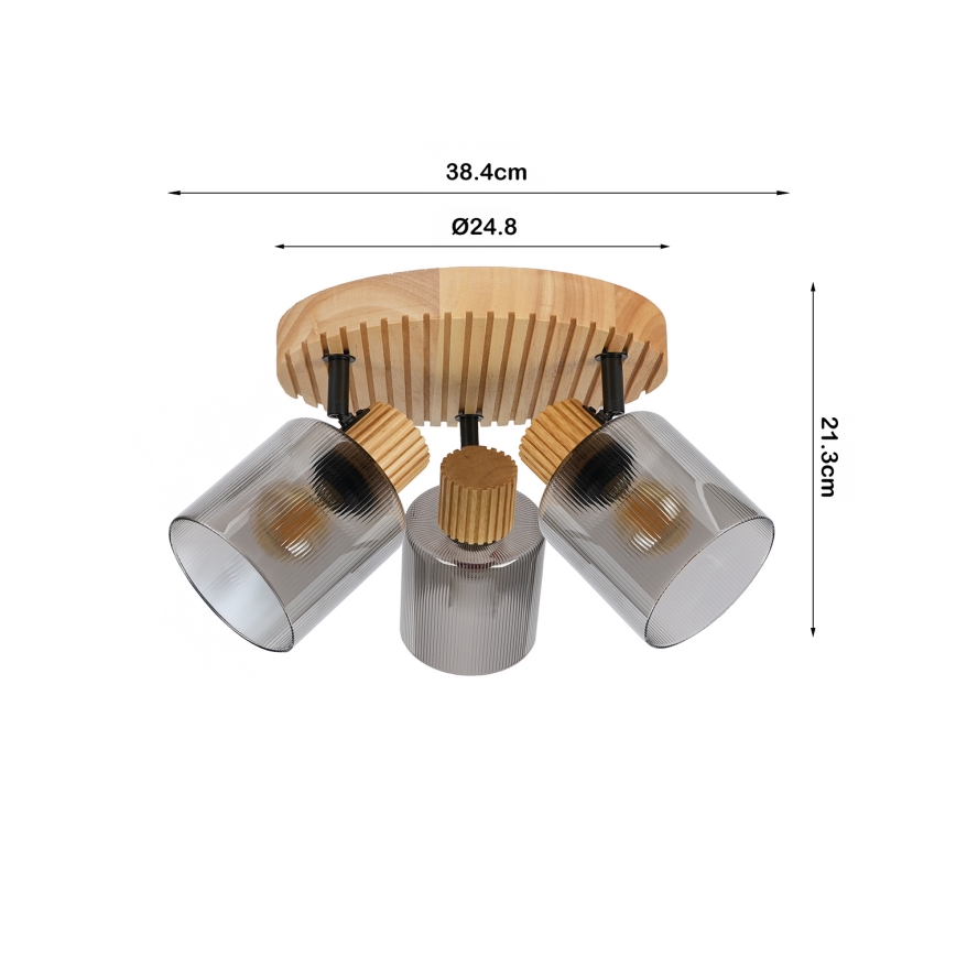 Brilagi - Spot d'éclairage HYGGE 3xE14/15W/230V bois d'hévéa/fumé