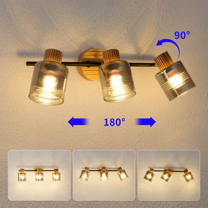Brilagi - Spot d'éclairage HYGGE 3xE14/15W/230V hévéa/fumé