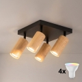 Brilagi - Spot LED RGBW dimmable SELE SQUARE 4xGU10/6,5W/230V 2700-6500K noir/décor chêne