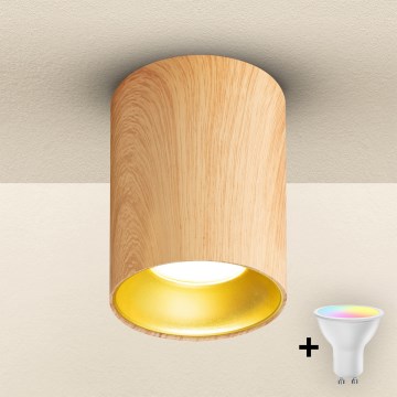 Brilagi - Spot LED RGBW dimmable TRINE 1xGU10/6W/230V 3000K finition chêne + télécommande