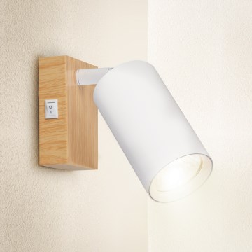 Brilagi - Spot mural avec interrupteur SELE 1xGU10/30W/230V blanc/décor chêne