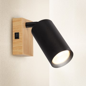 Brilagi - Spot mural avec interrupteur SELE 1xGU10/30W/230V noir/décor chêne