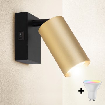 Brilagi - Spot mural LED RGBW dimmable avec interrupteur SELE 1xGU10/4,8W/230V 3000K noir/doré + télécommande