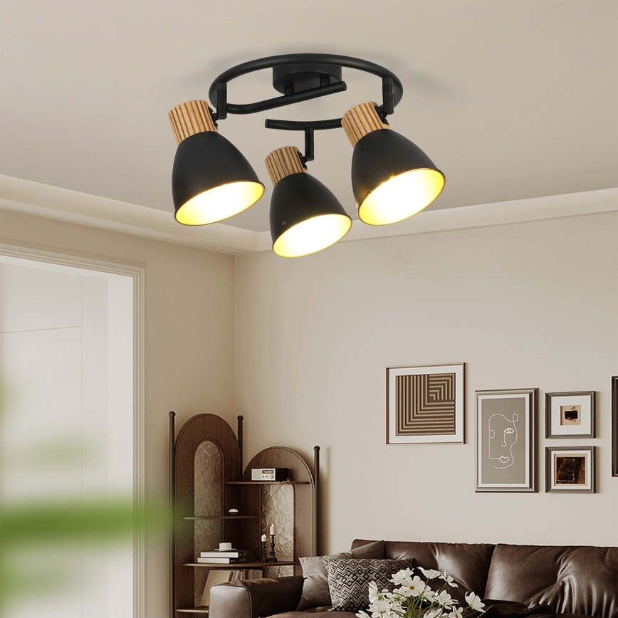 Brilagi - Spot orientable ODENSE 3xE14/10W/230V bois d'hévéa/noir