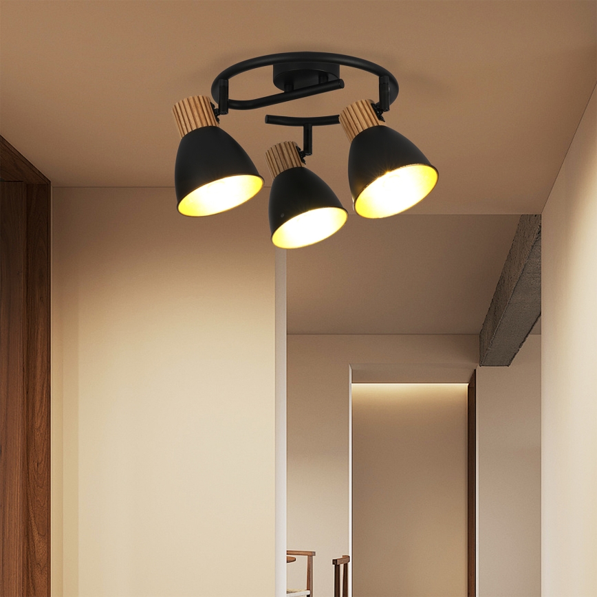 Brilagi - Spot orientable ODENSE 3xE14/10W/230V bois d'hévéa/noir