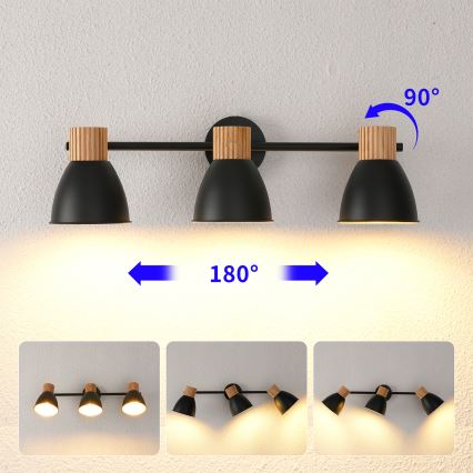 Brilagi - Spot orientable ODENSE 3xE14/10W/230V bois d'hévéa/noir