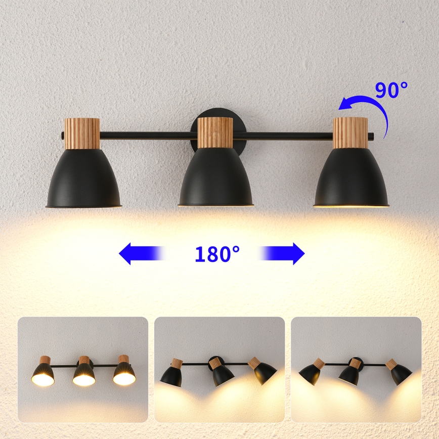 Brilagi - Spot orientable ODENSE 3xE14/10W/230V bois d'hévéa/noir