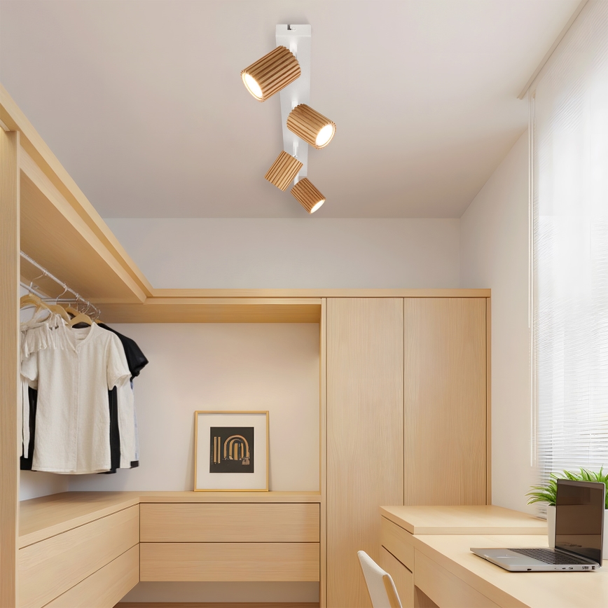 Brilagi - Spot plafond MODERN WOOD 4xGU10/8W/230V hévéa/blanc