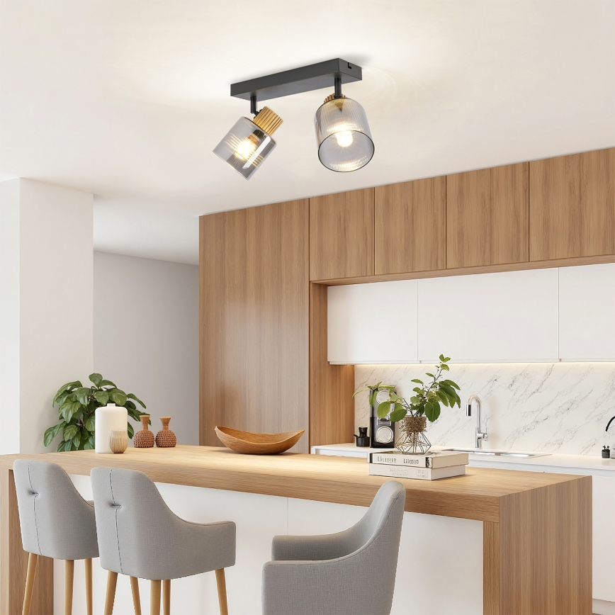 Brilagi - Spotarmatuur HYGGE 2xE14/15W/230V zwart/rookglas