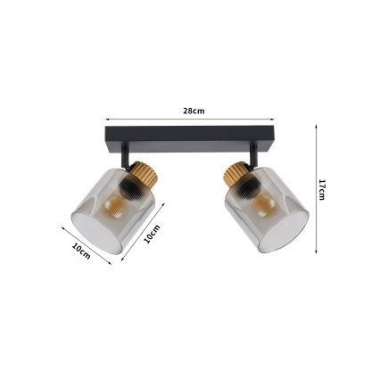 Brilagi - Spotarmatuur HYGGE 2xE14/15W/230V zwart/rookglas