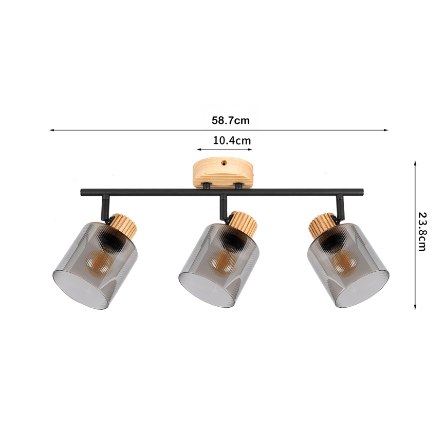 Brilagi - Spotarmatuur HYGGE 3xE14/15W/230V rubberhout/gerookt glas