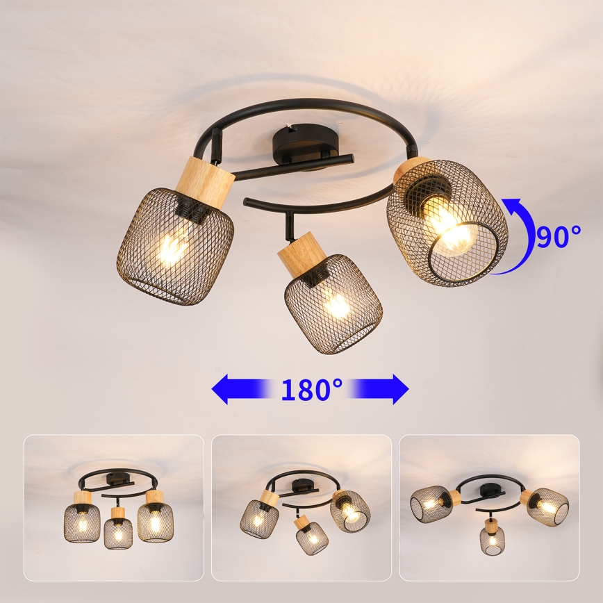 Brilagi - Spotlamp BASKLITE 3xE27/15W/230V hout/zwart