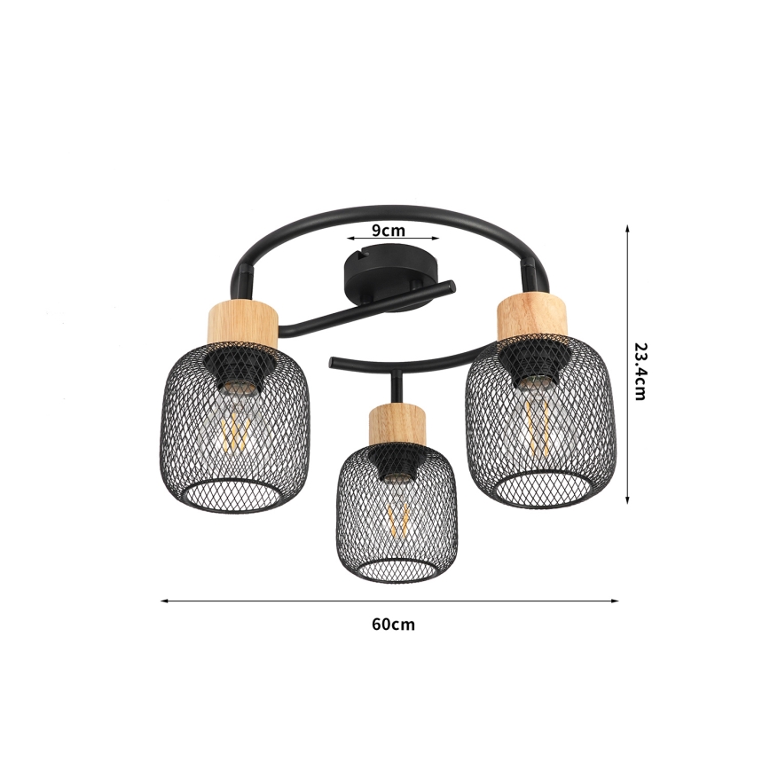 Brilagi - Spotlamp BASKLITE 3xE27/15W/230V hout/zwart