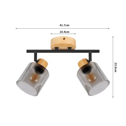 Brilagi - Spotlamp HYGGE 2xE14/15W/230V hout/gerookt glas