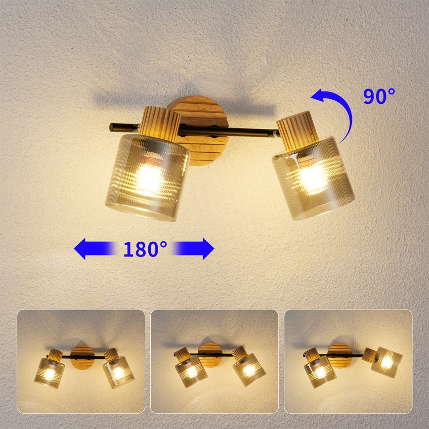Brilagi - Spotlamp HYGGE 2xE14/15W/230V rubberhout/gerookt
