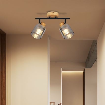 Brilagi - Spotlamp HYGGE 2xE14/15W/230V rubberhout/gerookt