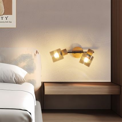 Brilagi - Spotlamp HYGGE 2xE14/15W/230V rubberhout/gerookt