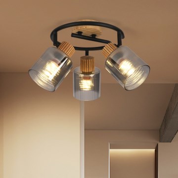 Brilagi - Spotlamp HYGGE 3xE14/15W/230V rubberhout/rookkleurig