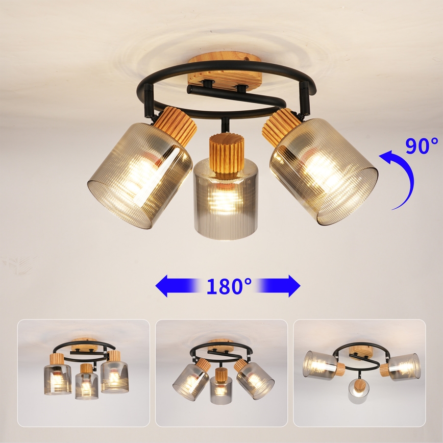 Brilagi - Spotlamp HYGGE 3xE14/15W/230V rubberhout/rookkleurig